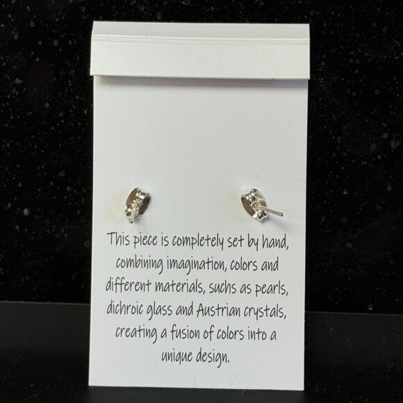 Sterling Silver Seahorse Stud Earrings Austrian Crystals Blue Glass Mosaico - Picture 2 of 7